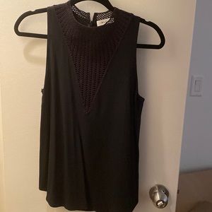 ALC black high neck tank with crochet v-neck detail